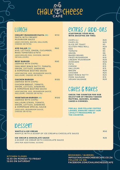 Chalk & Cheese Coffee Shop Menu
