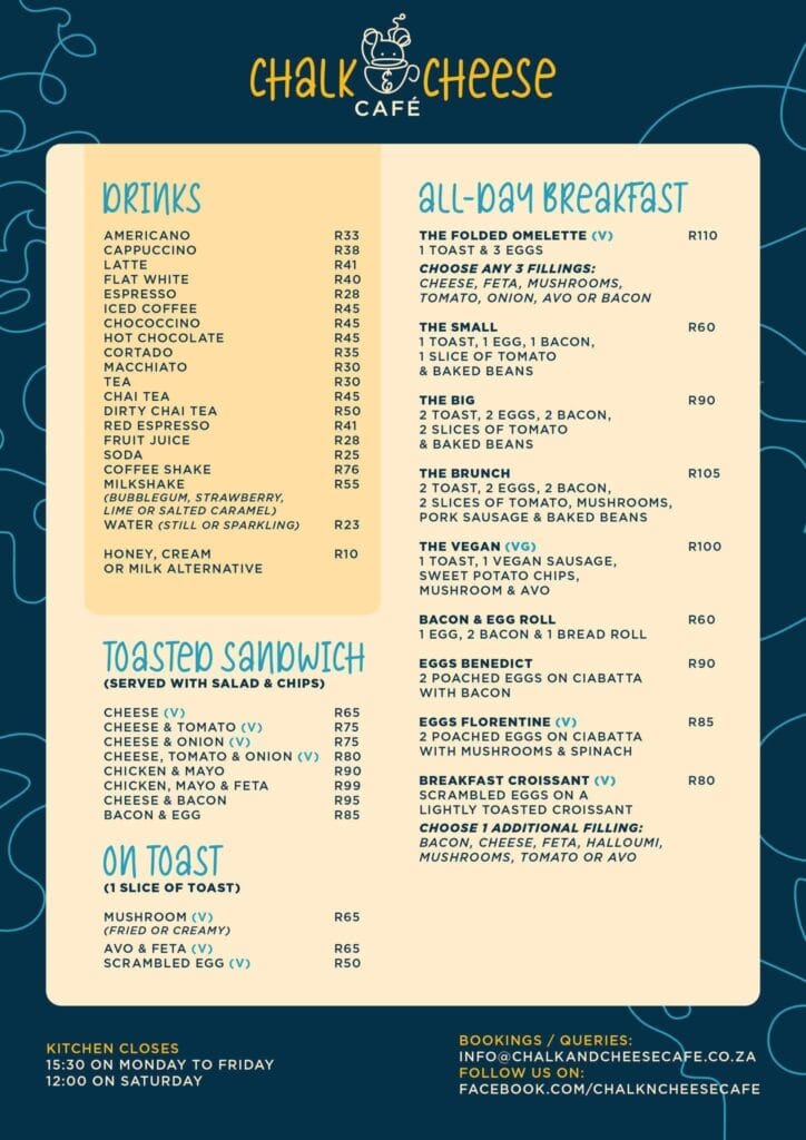 Chalk & Cheese Coffee Shop Menu2
